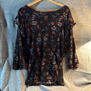 Free People Black Floral Blouse